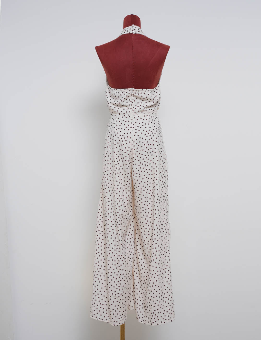 Polka Dot Halter Neck Metal Buckle Wide Leg Jumpsuit