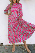 Maxi Bohemian Geometry Print Puff Sleeve Dress
