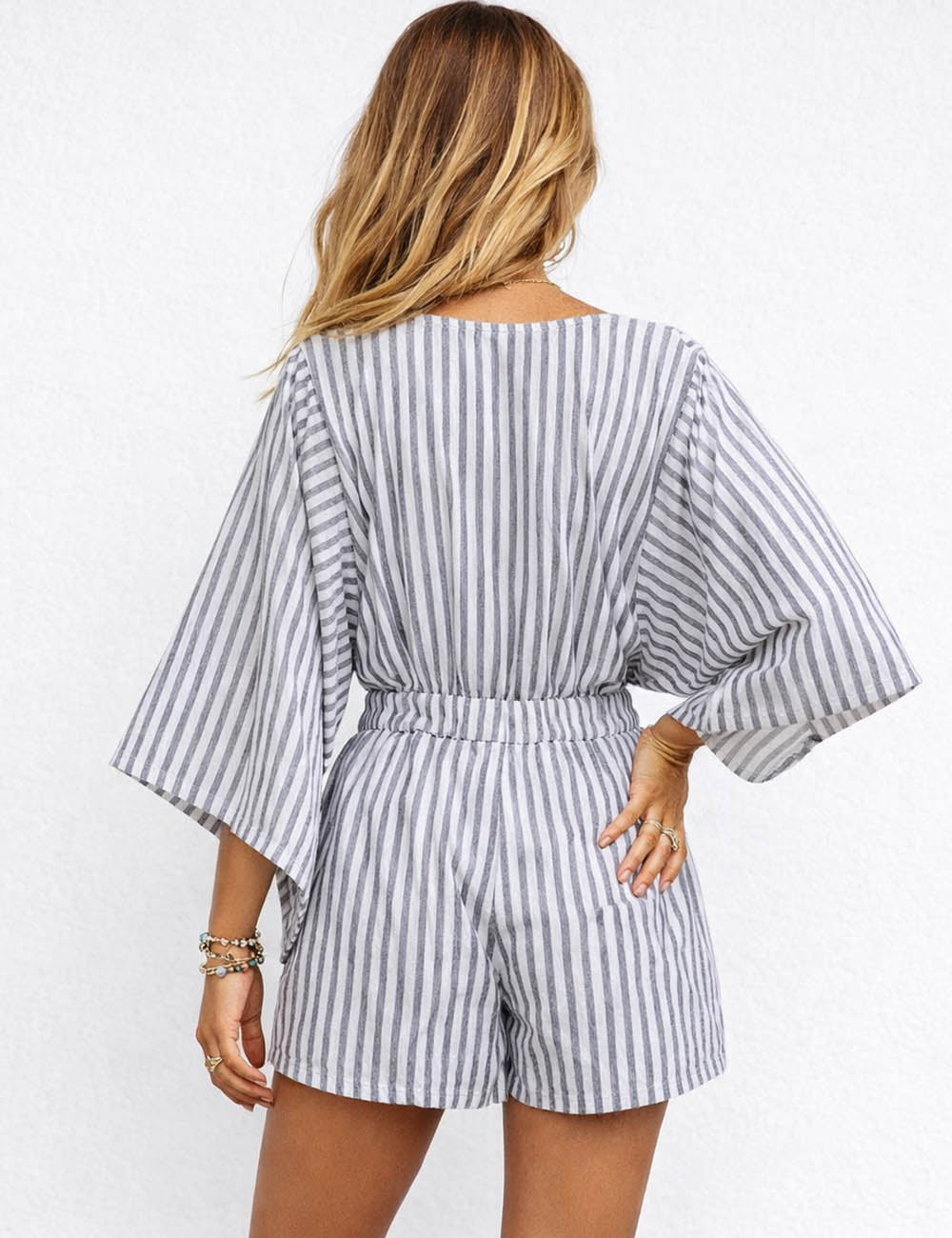 Chic V Neck Knot Kimono Sleeves Romper