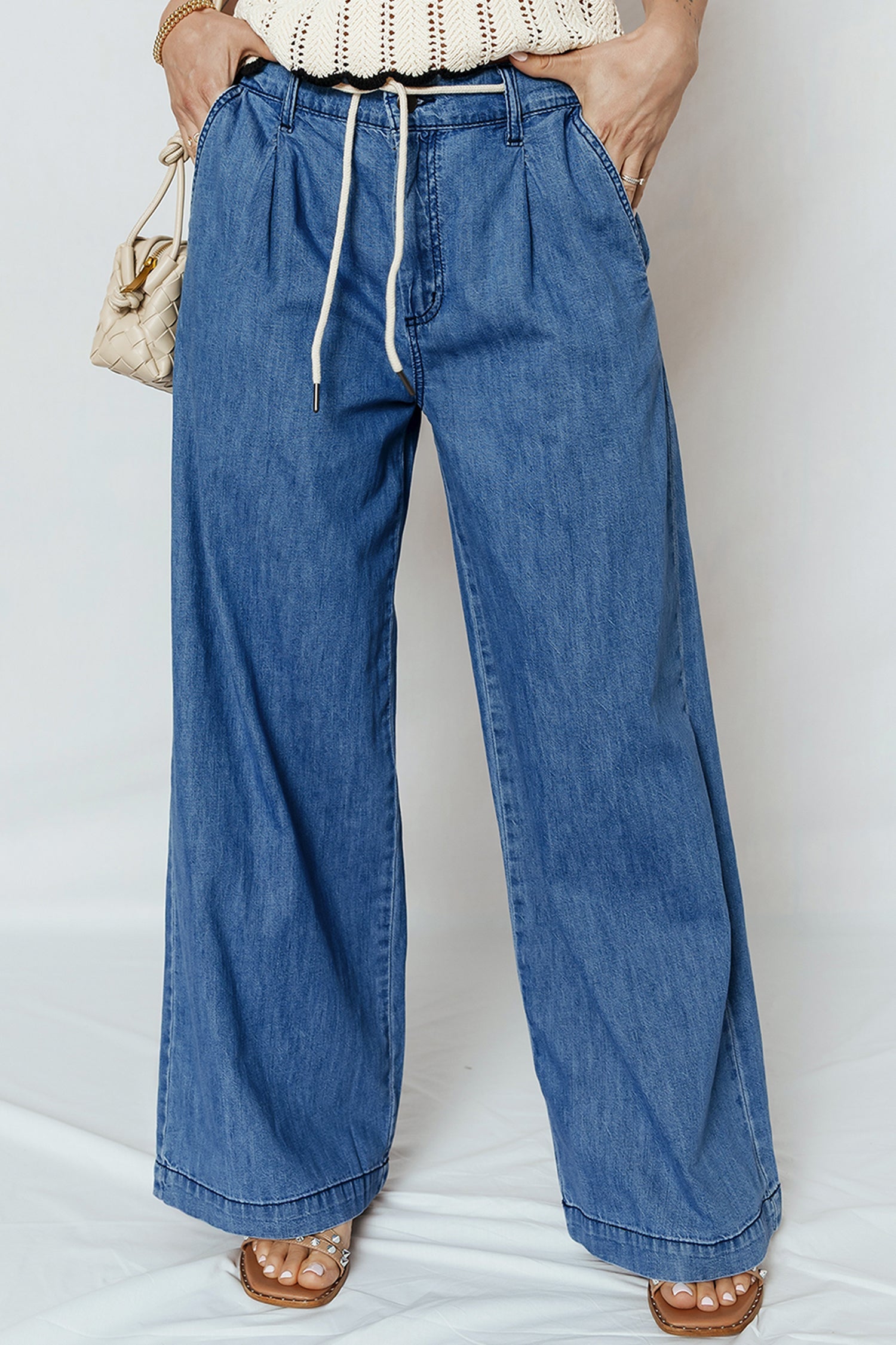 Wide Leg Dusk Lace-up Pull On Jeans