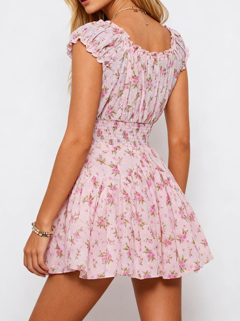 Ruffle Smocked Waist Square Neck Mini Dress