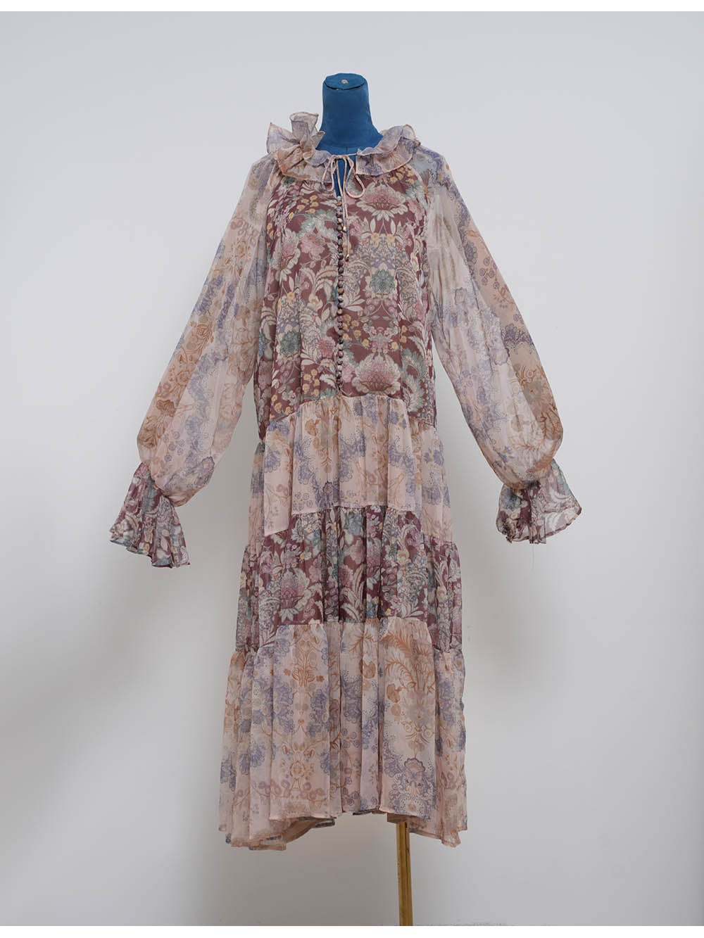 Boho Ruffle Neck Flared Sleeves Midi Dress