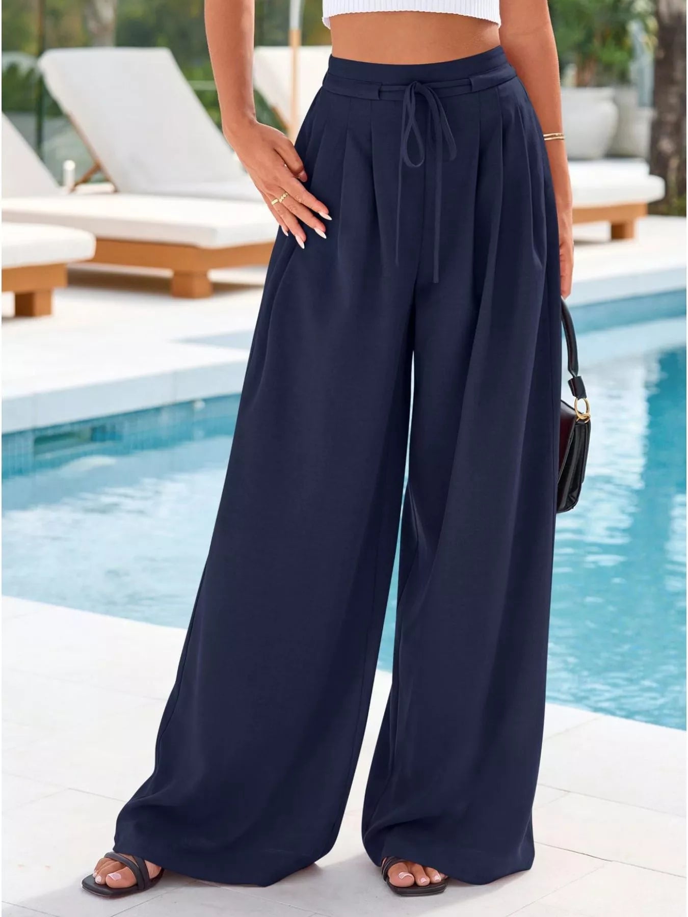 Full Size High Waisted Wide Leg Pleated Pants Plus Size