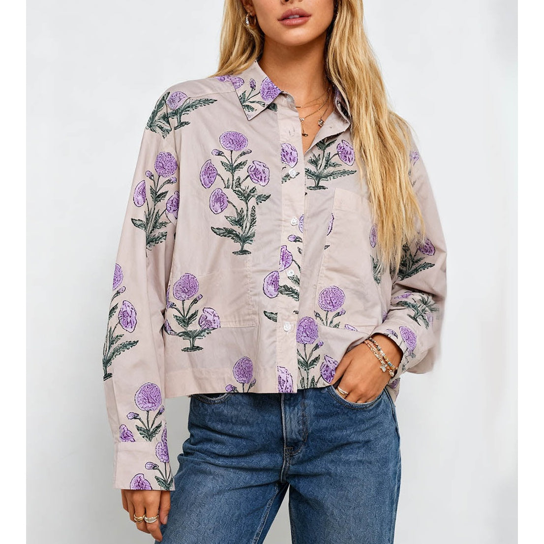 Boho Turndown Collar Button Long Sleeves Shirt