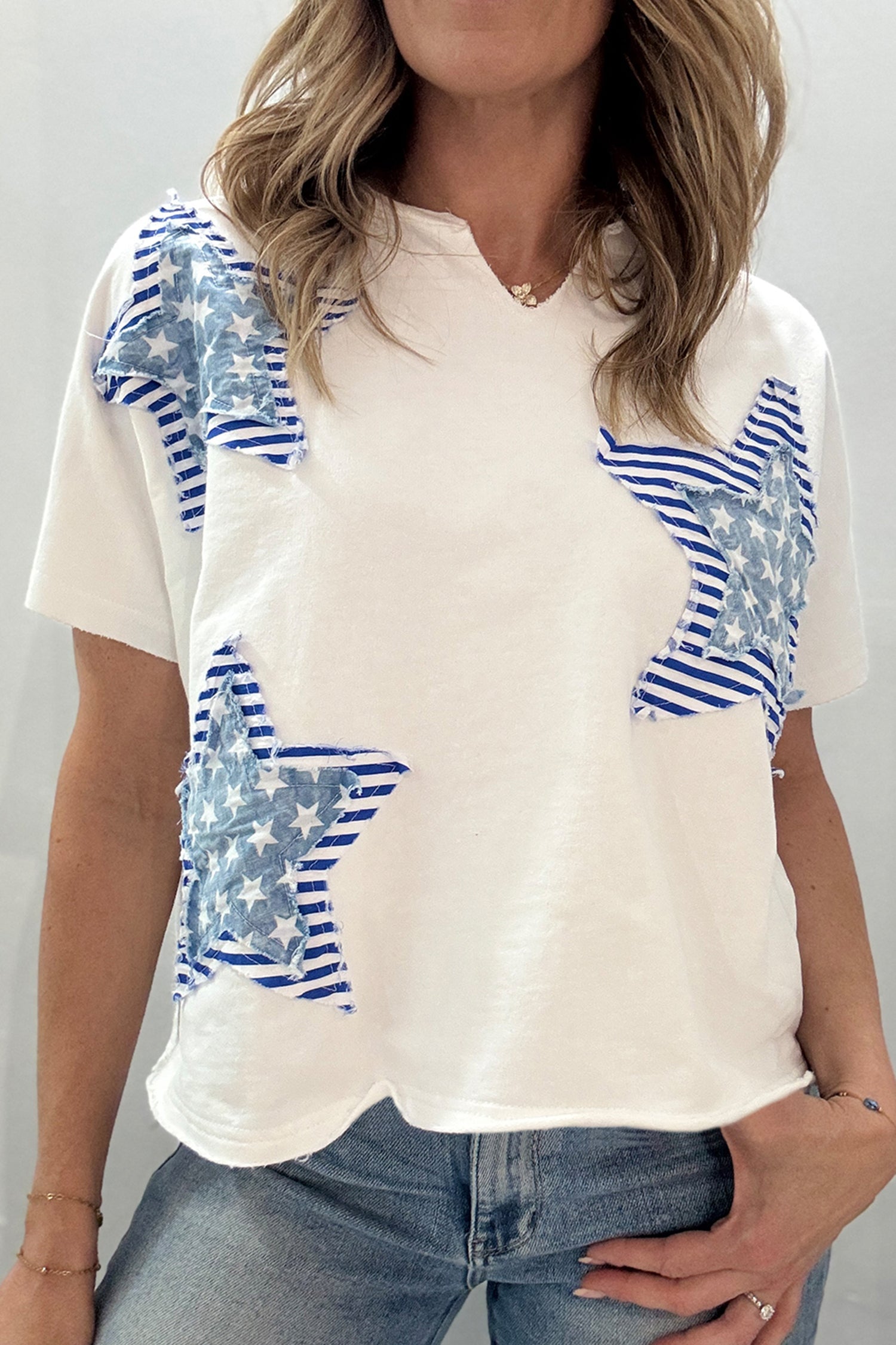 Casual Patriot Star Patched Notched Tee