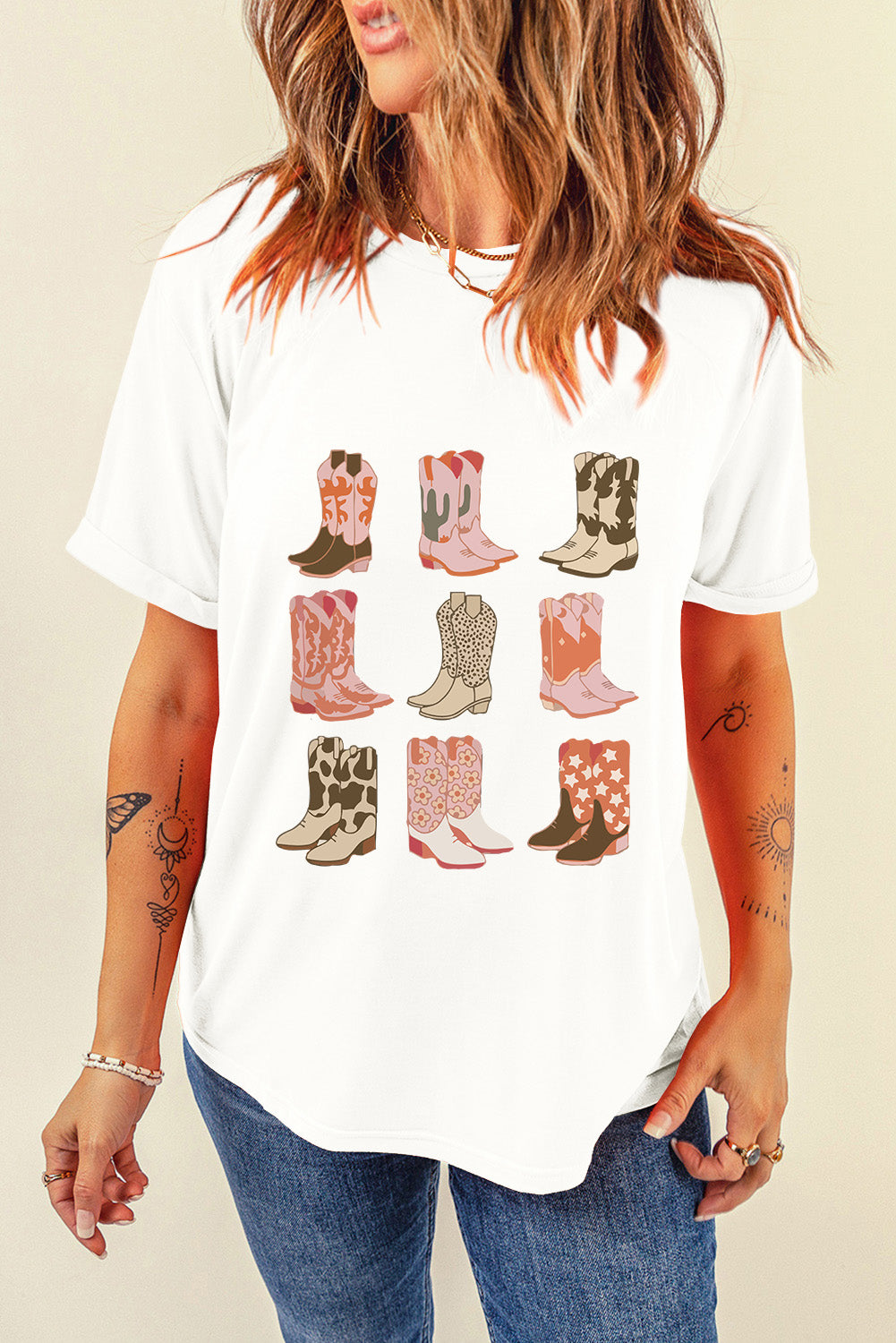 White Western Cowboy Boots Print