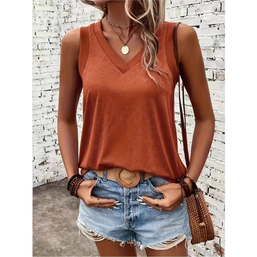 Breathable V Neck Ribbed Band Tank Top
