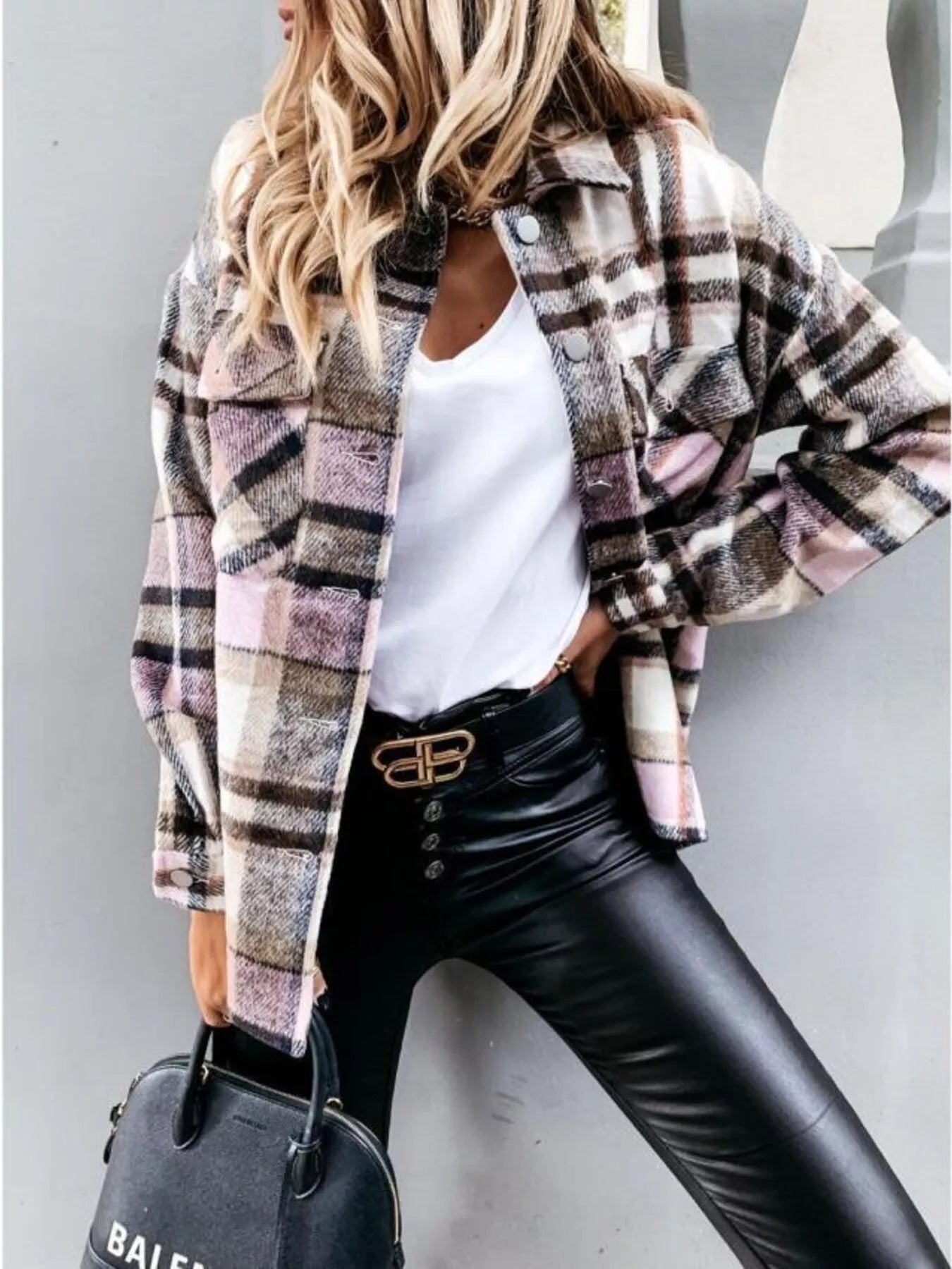 Plaid Button Down Long Sleeve Shacket Jacket