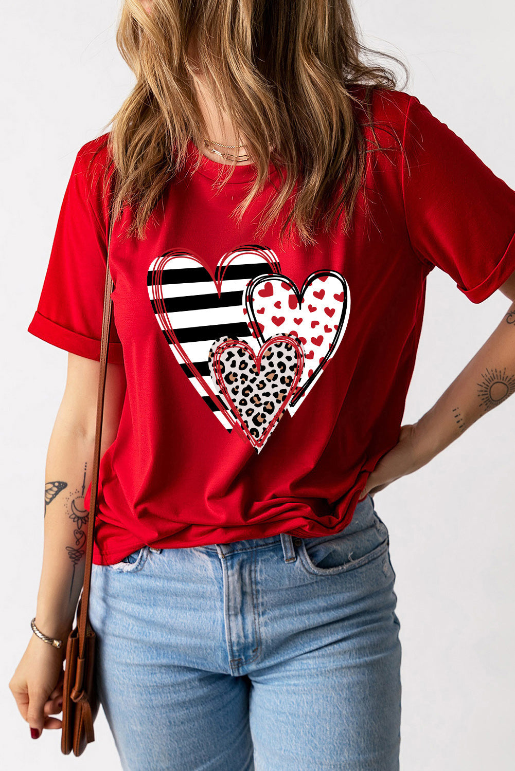 Red Leopard Striped Heart Shaped