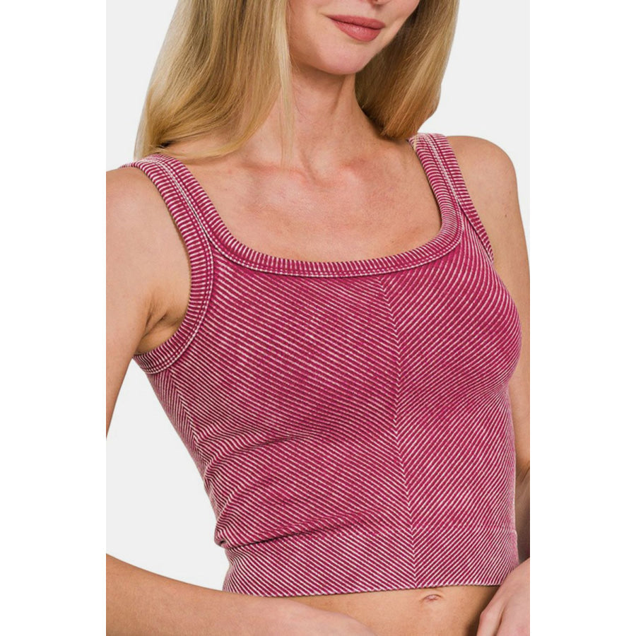 Soft Washed Ribbed Scoop Neck Wide Strap Tank