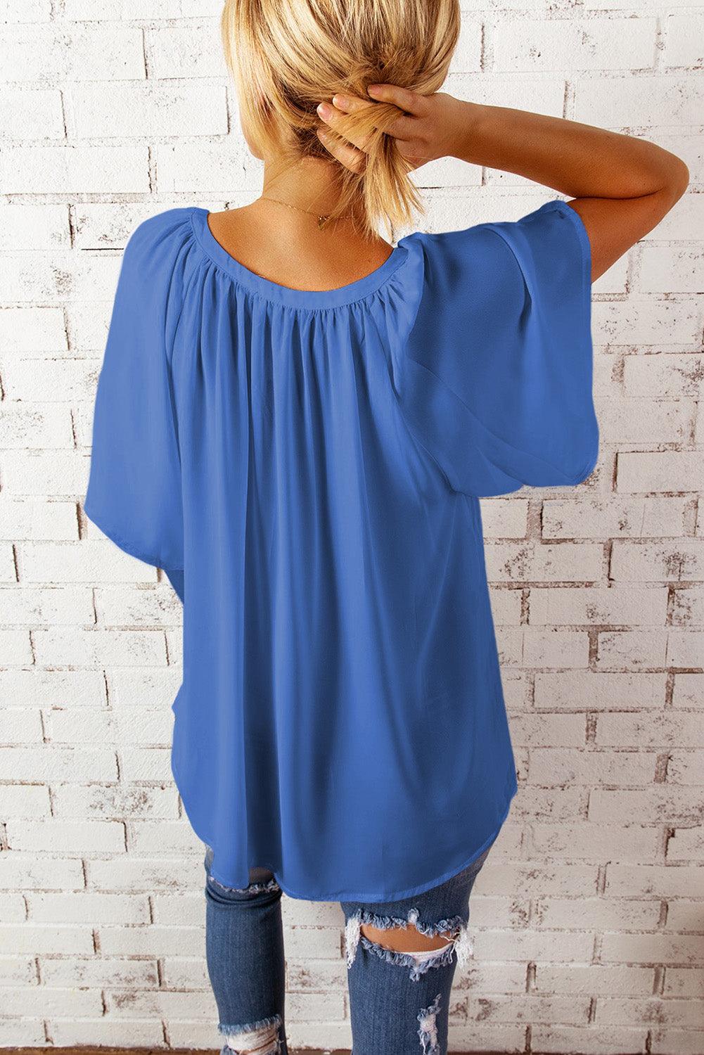 Beige Split Neck Pleated Loose