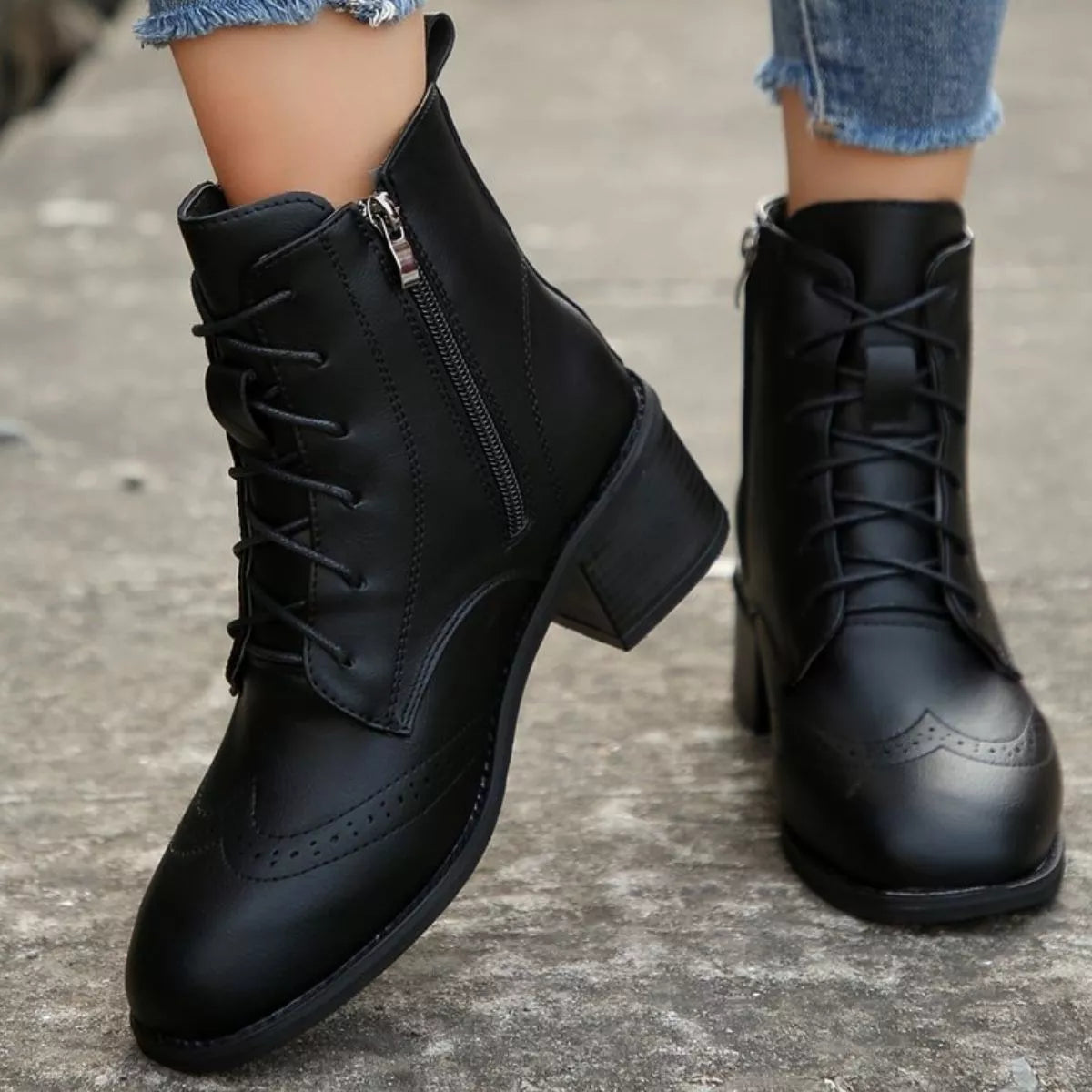 Lace-Up Zip Riding Boots