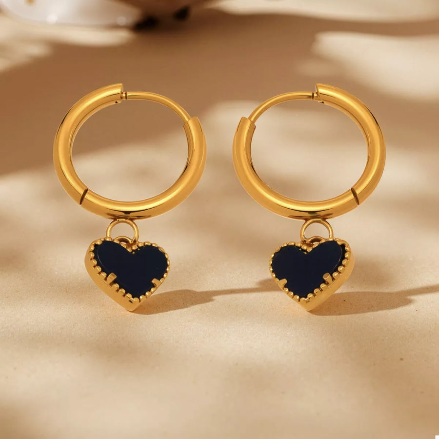 K Gold Plated Hoop Earrings with Heart Pendant