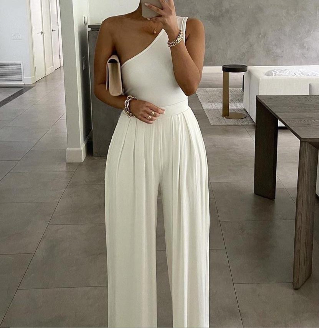 Sophisticated Office One-Shoulder Sleeveless Jumpsuit