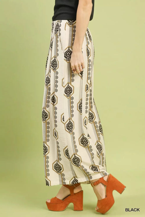 Classic Geometric Boho Print Wide Leg Pants