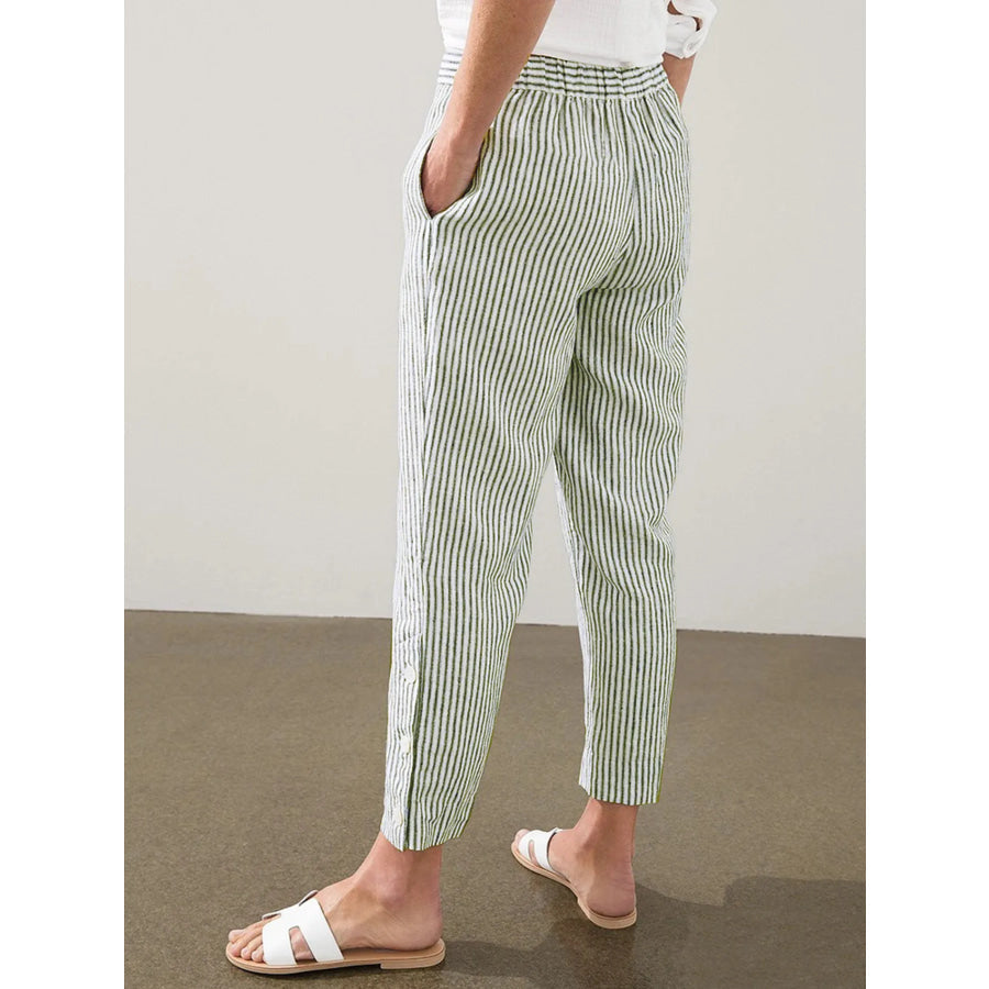 Full Size Striped Side Button Detail Pants Plus Size