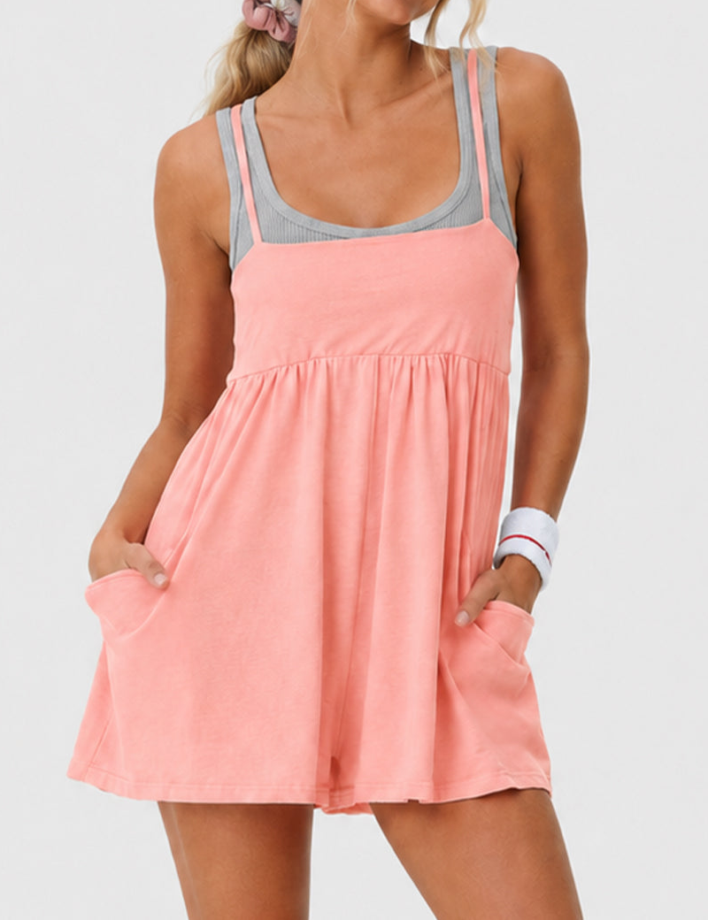 Square Neck Spaghetti Strap Wide Leg Romper