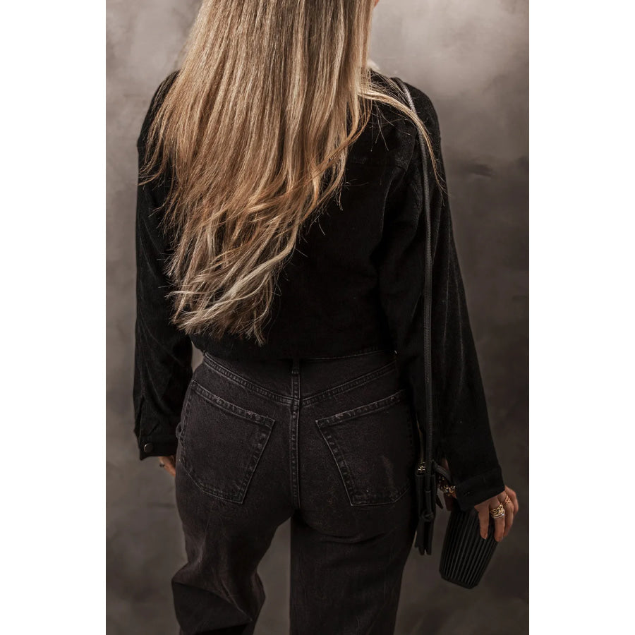 Fuzzy Collared Neck Button Down Jacket