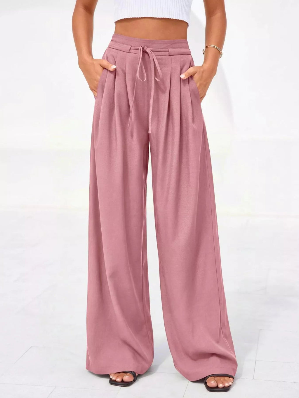 Full Size High Waisted Wide Leg Pleated Pants Plus Size