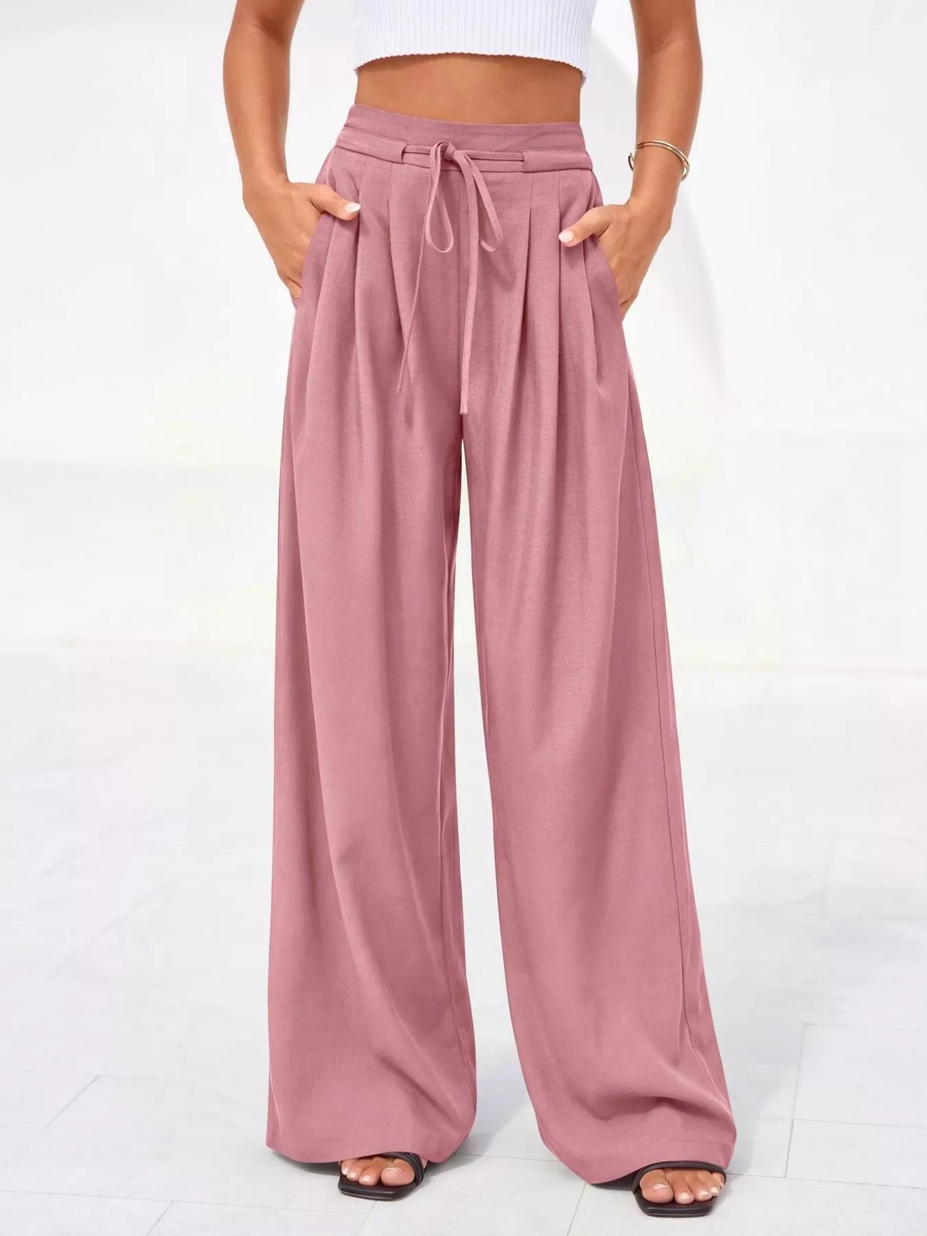 Full Size High Waisted Wide Leg Pleated Pants Plus Size