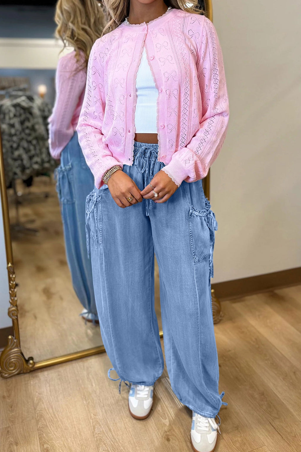 Loose Drawstring Elastic Waist Pocketed Jeans