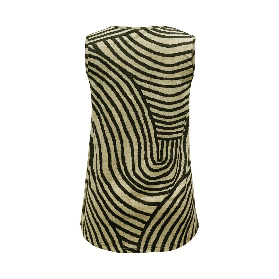 Sleeveless Zebra Button Up Tank Top