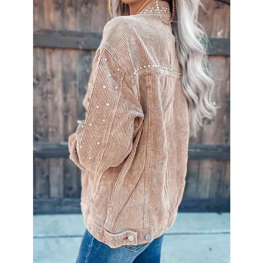 Studded Collared Neck Button Down Jacket