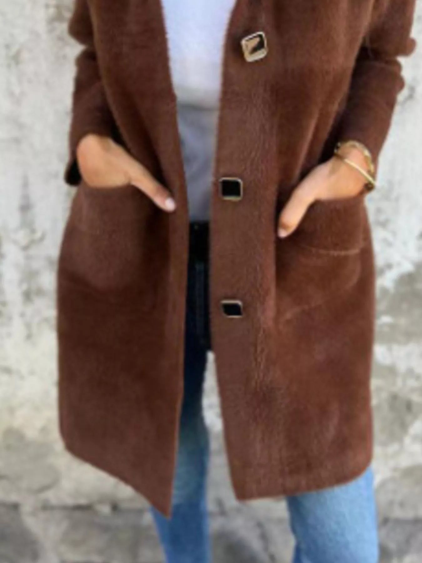 Full Size Button Down Long Sleeve Longline Coat Plus Size Jacket