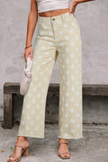 Raw Hem Print Polka Dot Shift Jeans
