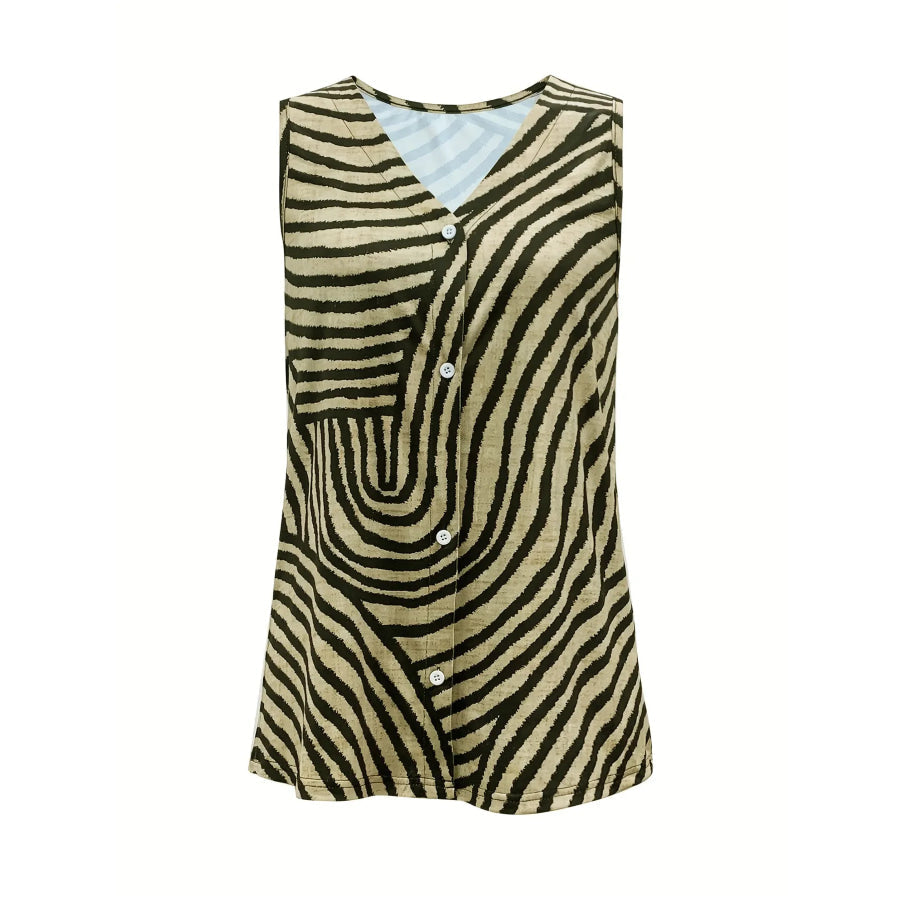 Sleeveless Zebra Button Up Tank Top