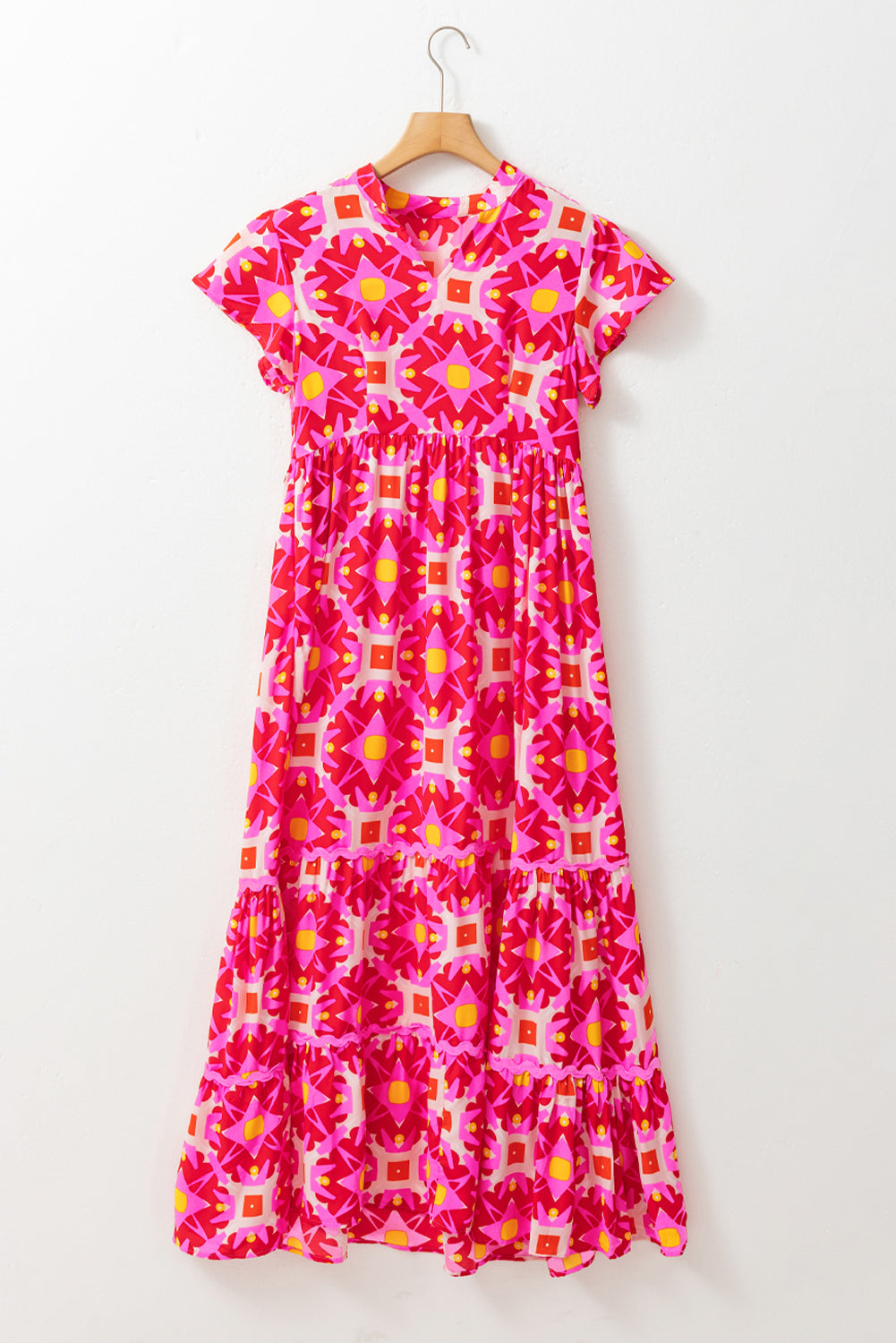 Strawberry Geo Print V-neck Maxi Dress