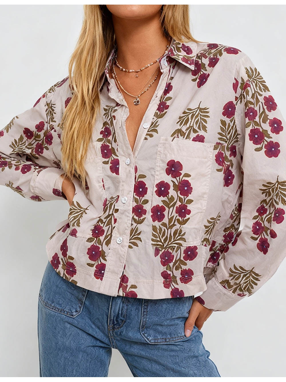 Boho Turndown Collar Long Sleeves Shirt