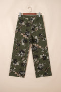 Raw Hem Patch Pocket Floral Print Jeans