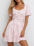 Romantic Lace Trim Puff Sleeves Mini Dress