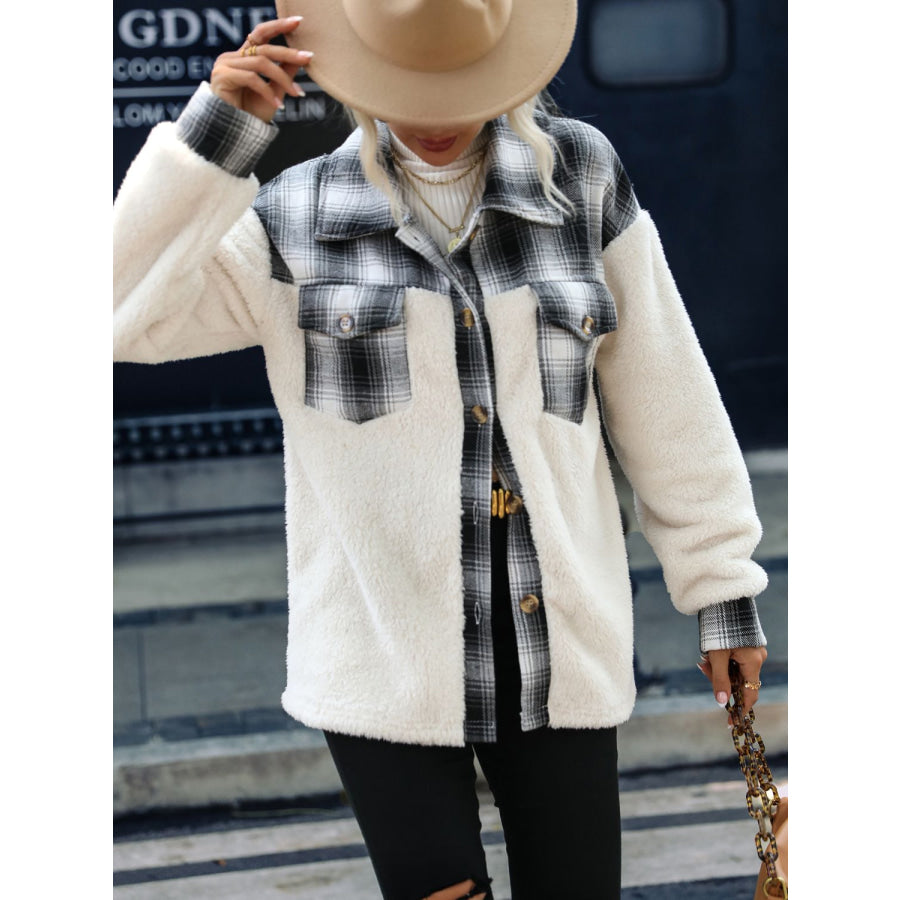 Casual Plaid Collared Neck Button Down Jacket