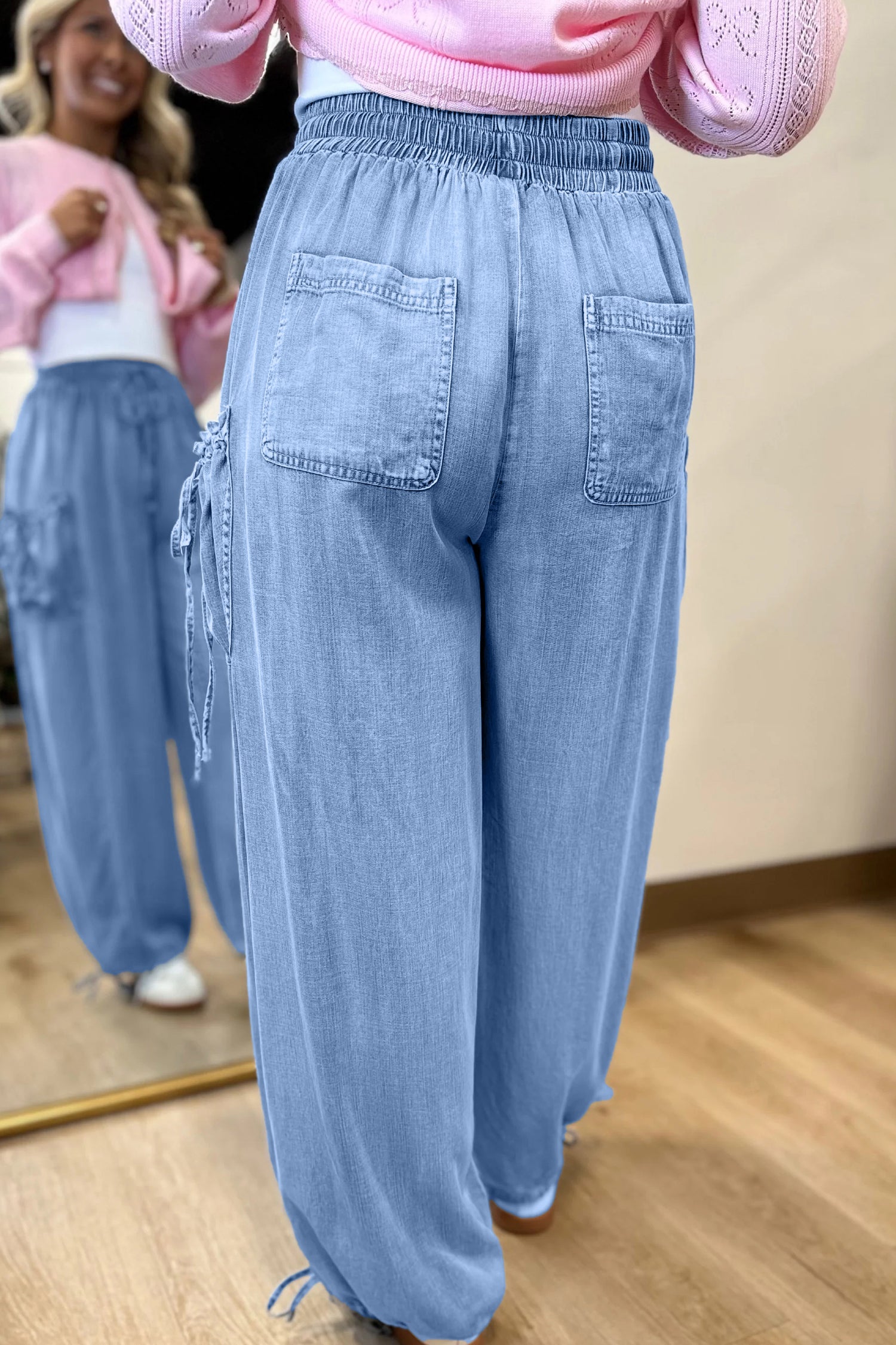 Loose Drawstring Elastic Waist Pocketed Jeans