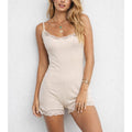 Lace Trim Solid Color Square Neck Bodycon Romper