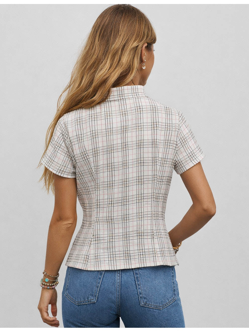 Chic Checked Button Down Short Sleeves Shirt