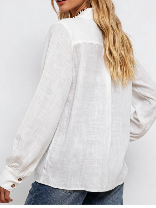 Boho Hollow Out Embroidery Shirt Collar Button Down Blouse