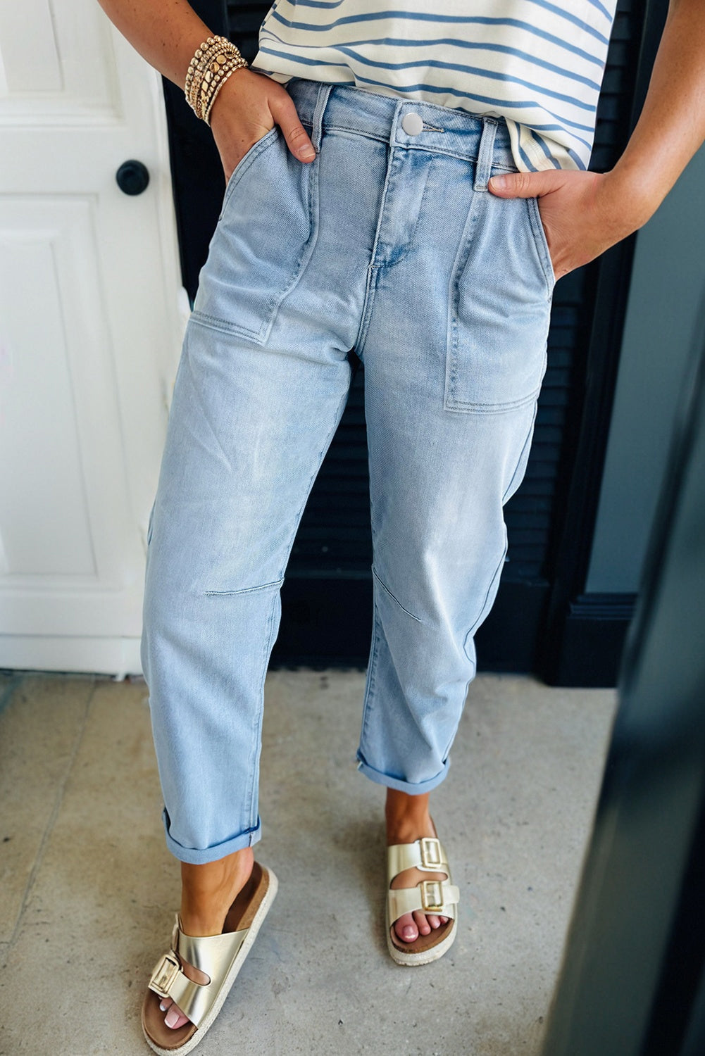 Barrel Relaxed Patch Pocket High Rise Jeans