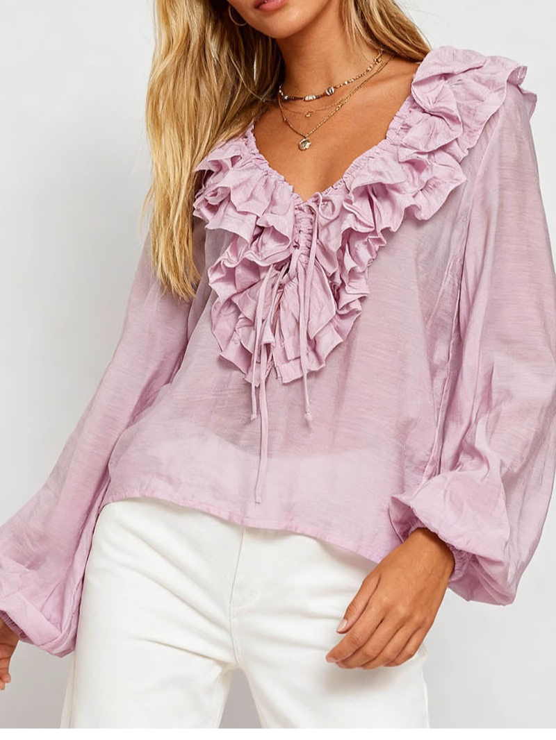 Boho Tiered Ruffle V Neck Front Blouse