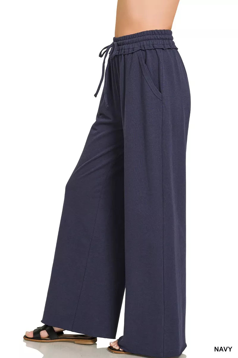 Drawstring French Terry Wide Leg Sweatpants Apparel