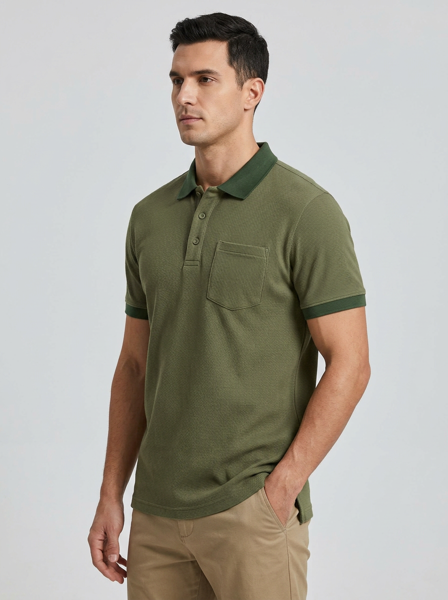 Women's Pocket Waffle-Knit Polo Shirt