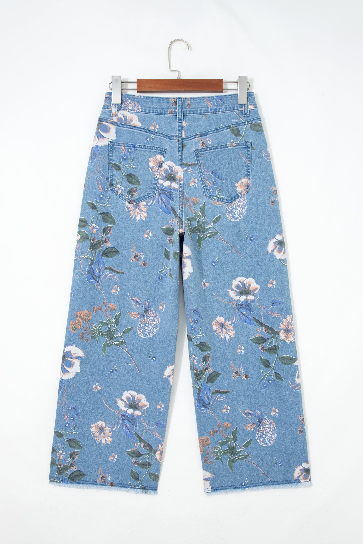 Frayed Floral Print Retro Hem Shift Jeans