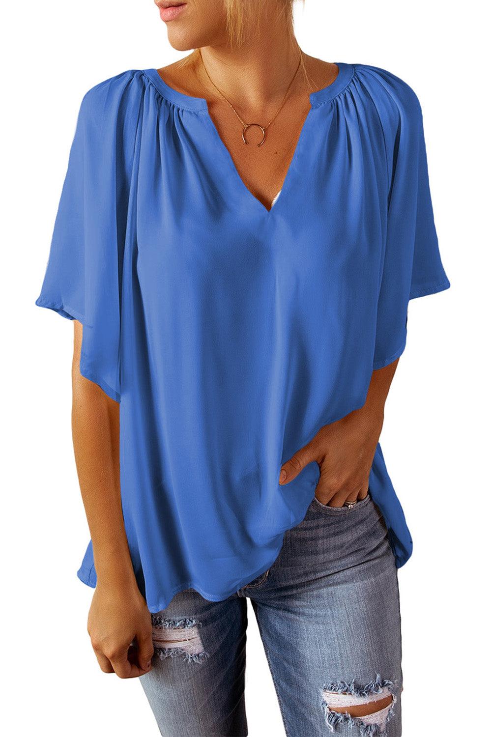 Beige Split Neck Pleated Loose