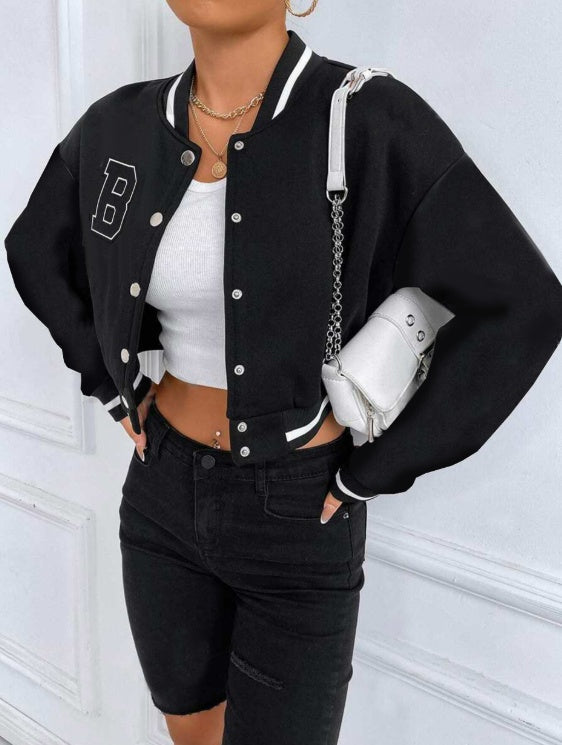 Patterned Baseball Collar Jacket
