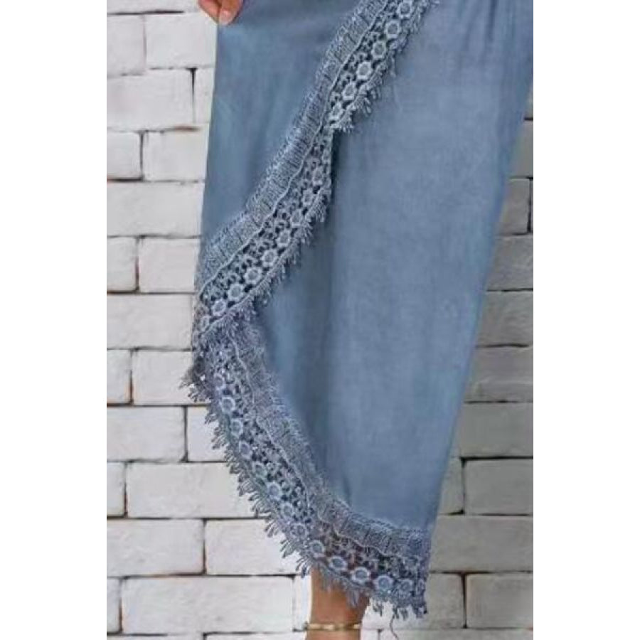 Full Size Lace Detail Wide Leg Pants Plus Size