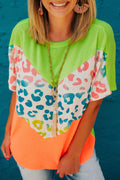 Color Block Leopard Waffle Knit