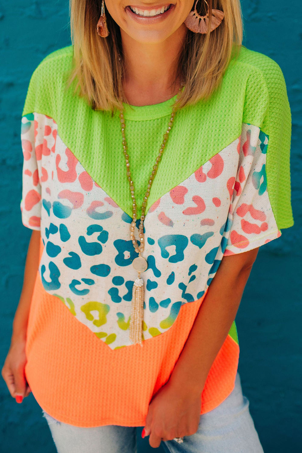 Color Block Leopard Waffle Knit