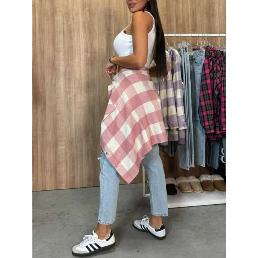 Classic Plaid Button Down Long Sleeve Shacket Jacket